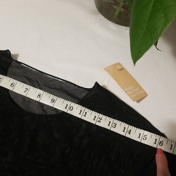 New Popilush Sheer Mesh Shapewear Long Sleeve Thong Bodysuit in Black - Picture 11 of 14